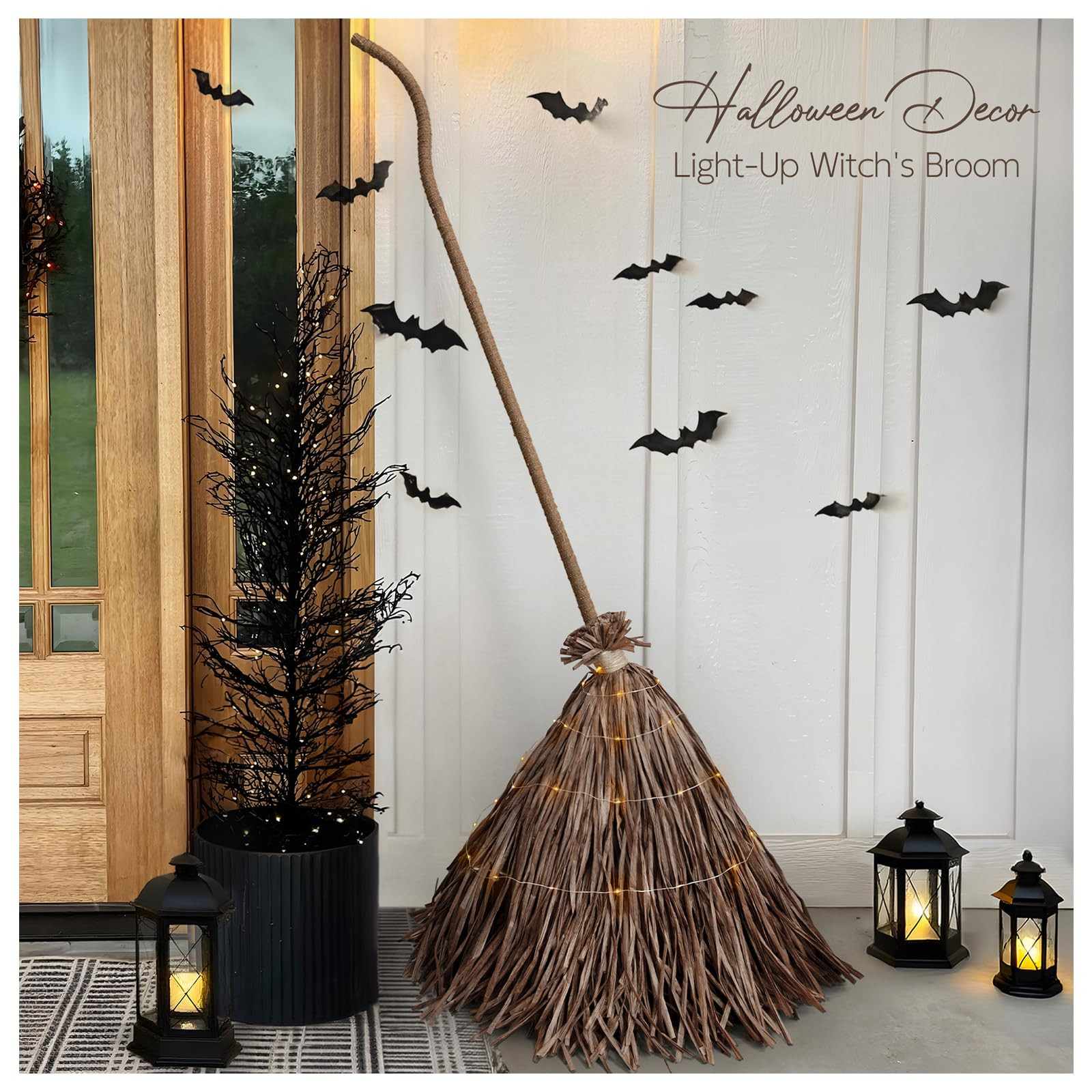 Halloween Decorations - Fall Decor for Home - 5.2 Ft Giant Light-Up Witches Broom - Rustic Farmho... | Amazon (US)