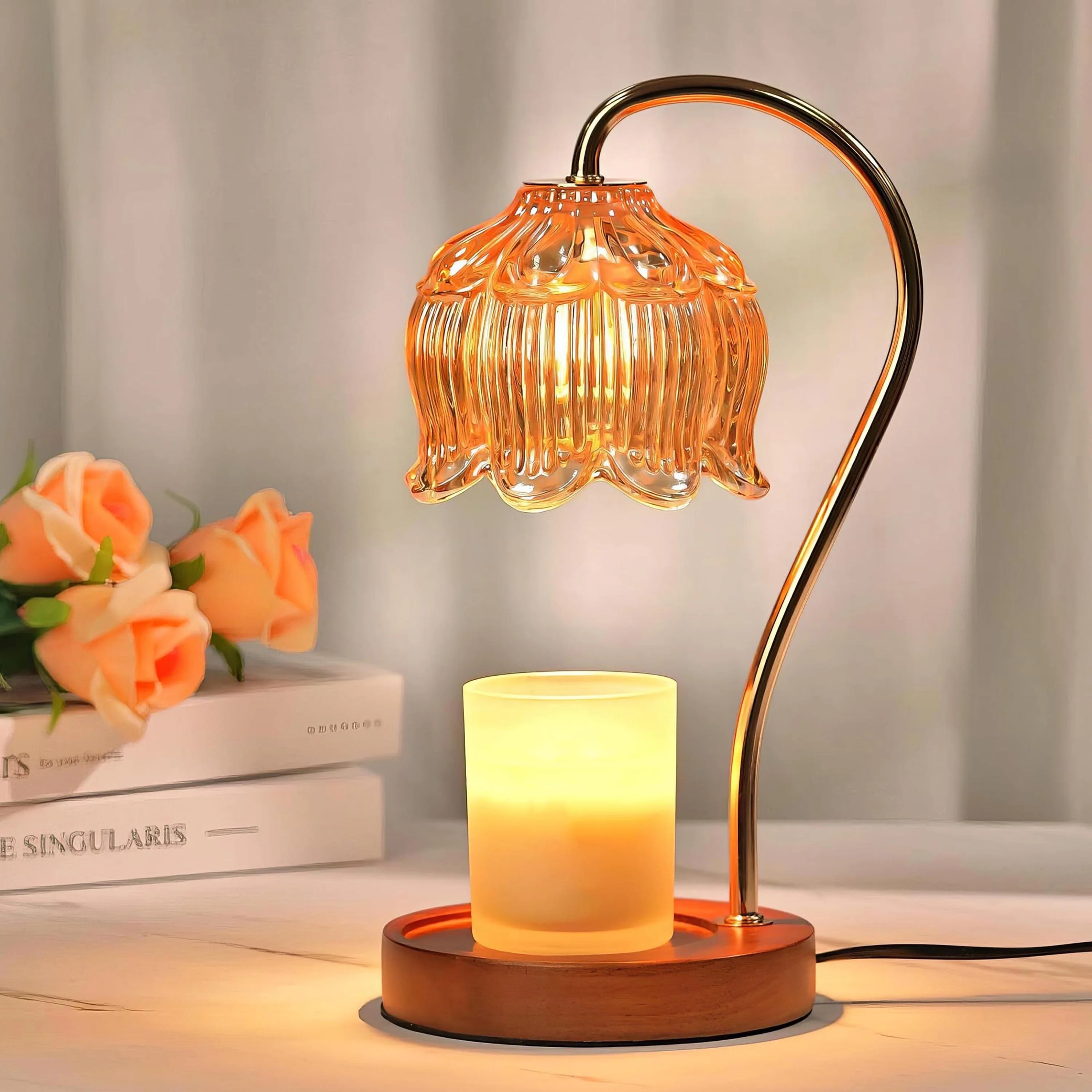 Hyindoor Flower Candle Warmer Lamp with Timer, Vintage Wax Melt Warmer for Scented Wax with 2 GU1... | Walmart (US)