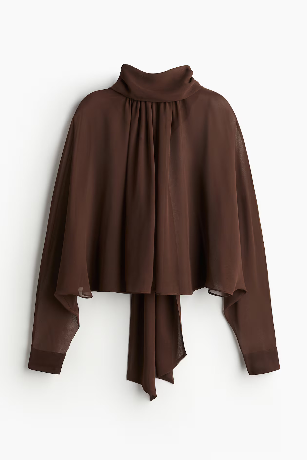 Tie-neck chiffon blouse - Dark brown - Ladies | H&M GB | H&M (UK, MY, IN, SG, PH, TW, HK)