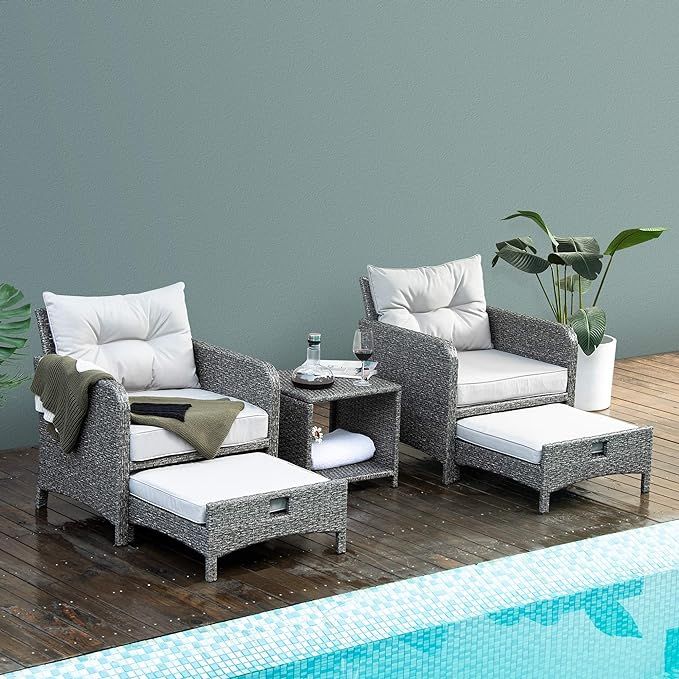 PAMAPIC 5 Pieces Wicker Patio Furniture Set Outdoor Patio Chairs with Ottomans(Gray) | Amazon (US)