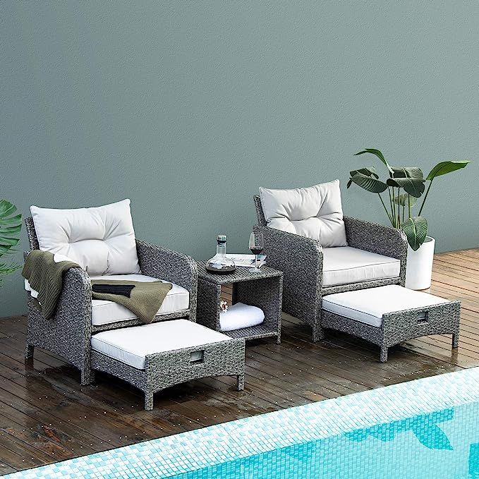 PAMAPIC 5 Pieces Wicker Patio Furniture Set Outdoor Patio Chairs with Ottomans(Gray) | Amazon (US)