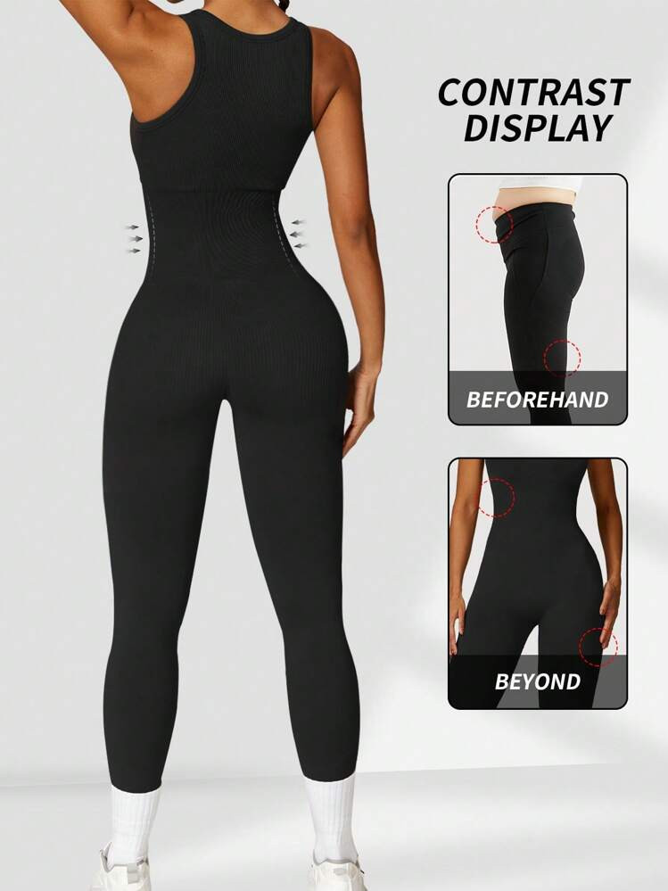 Yefecy Yoga Jumpsuits For Woman Spaghetti Seamless One Piece Ribbed Tank Top Rompers Sleeveless B... | SHEIN