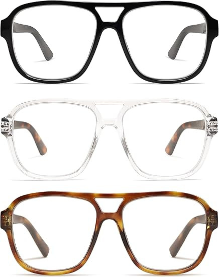 AMOMOMA 3 Pack Oversized Aviator Spring Hinge Reading Glasses for Women Men,Retro Blue Light Comp... | Amazon (US)