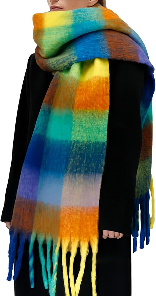 BLATIAL Womens Scarf Winter Big Colorful Checked Thick Warm Soft Scarves Casual Tassel Blanket Sc... | Amazon (US)