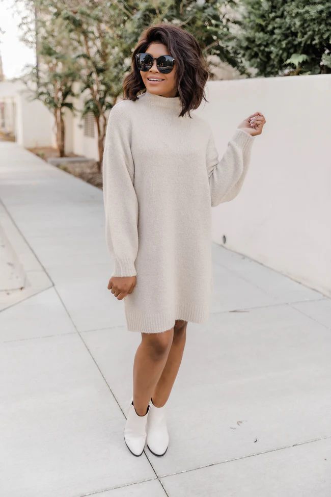 We Owned The Night Sweater Dress Beige | The Pink Lily Boutique