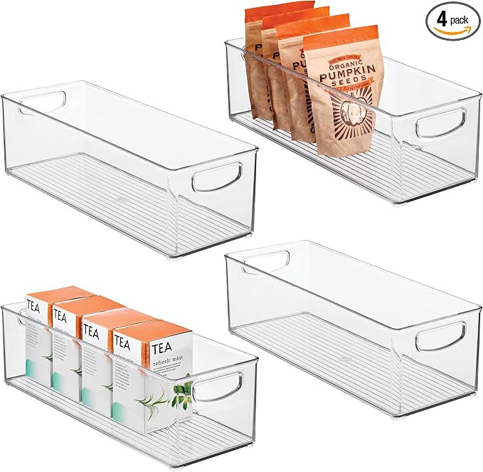 iDesign Plastic Stackable Pantry Bin with Handles, Set of 4, Clear | For Kitchen Cabinets or Frid... | Amazon (US)