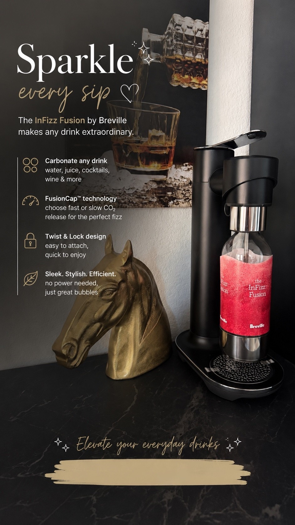 From water to cocktails… everything tastes better sparkling 🌟 Love this Beverage Carbonator from @Breville ❤️