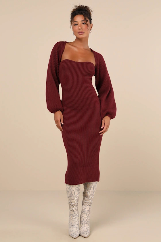 Autumn Aura Burgundy Ribbed Two-Piece Sweater Dress | Lulus