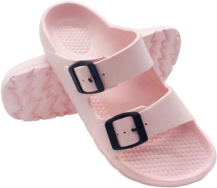 BENEKER Women's Lightweight Slides Double Buckle Adjustable EVA Slip-on Flat Slide Sandals | Amazon (US)