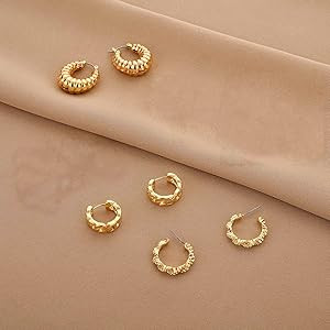 Gold Chunky Hoop Earrings Set for Women, 14K Gold Plated Twisted Huggie Hoop Earring Hypoallergen... | Amazon (US)