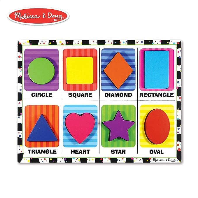 Melissa & Doug Shapes Chunky Puzzle, Preschool, Chunky Wooden Pieces, Full-Color Pictures, 8 Piec... | Amazon (US)