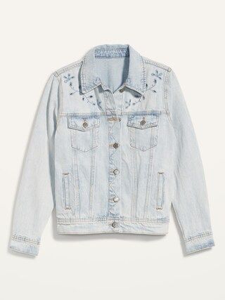 Light-Wash Embroidered-Cutwork Jean Jacket for Women | Old Navy (US)