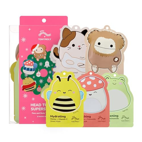 TONYMOLY x Squishmallows Head to Toe Mask Set – 5-Piece Holiday Face Mask & Body Care Gift Set | Hydrating, Brightening & Soothing Sheet Masks + Hand & Foot Masks | Limited Edition | Amazon (US)