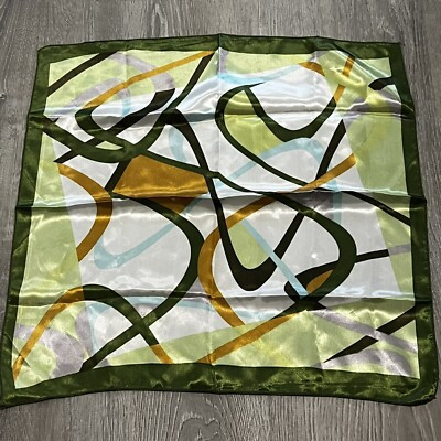 VINTAGE Womens Square Neck Scarf Yellow Olive Green Mod Geometric Abstract | eBay US