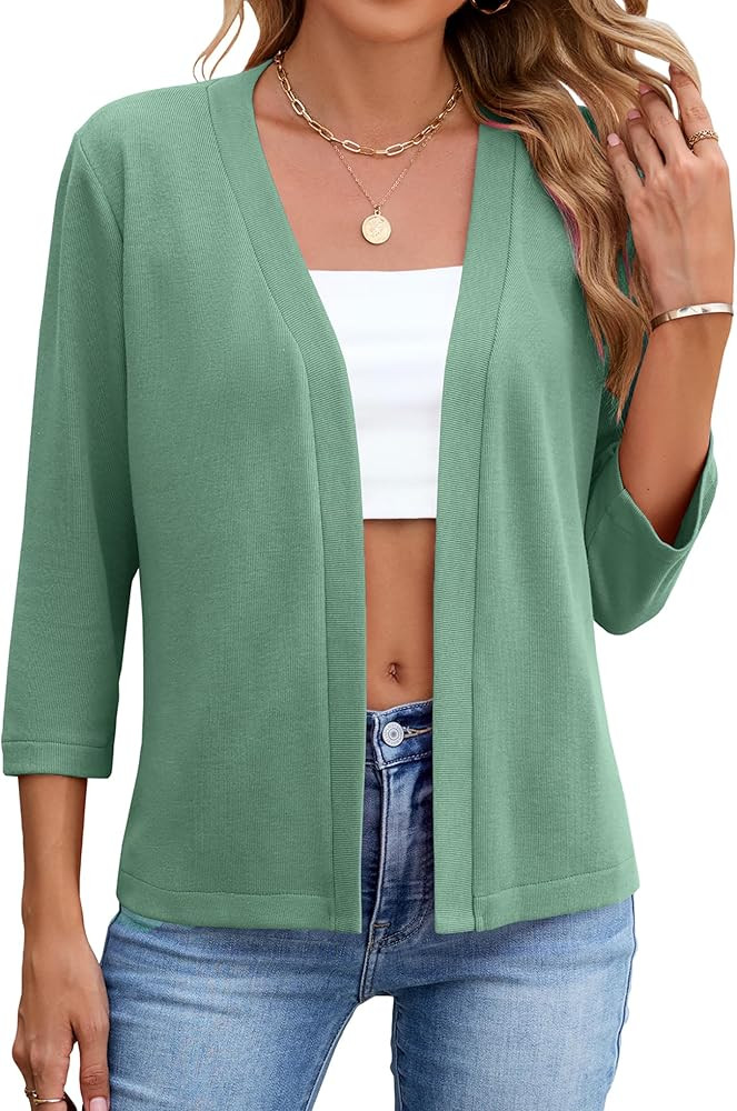 Newchoice Womens 3/4 Sleeve Open Front Cardigan Cropped Lightweight Shrug Bolero Cardigan Sweater | Amazon (US)