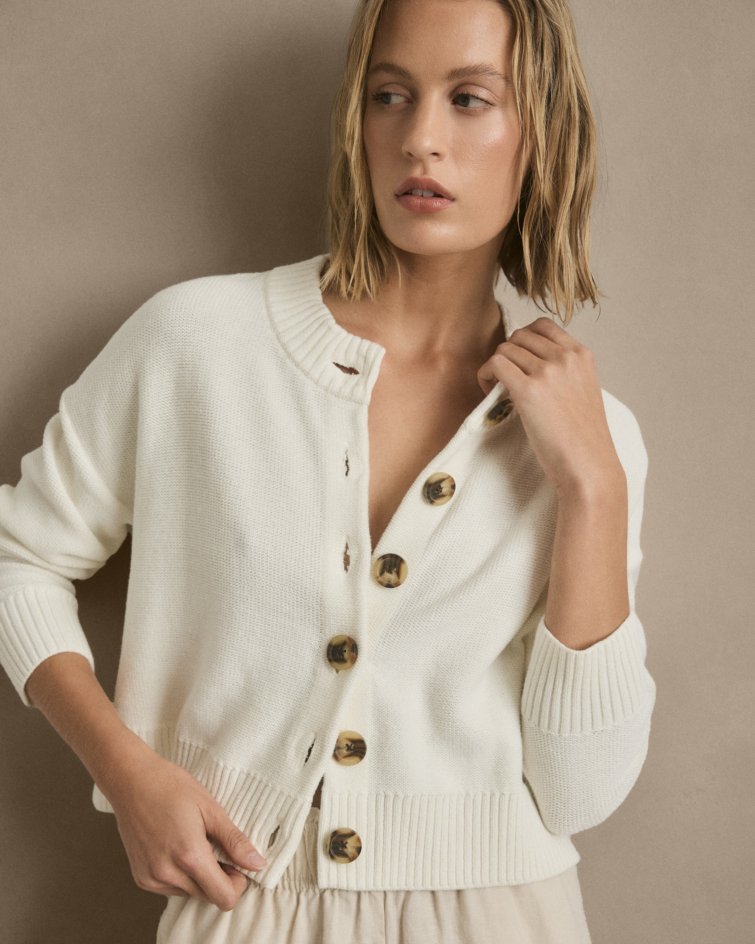 Quince | Women's Cropped Cardigan Sweater in Ivory, Size XS, Organic Cotton | Quince