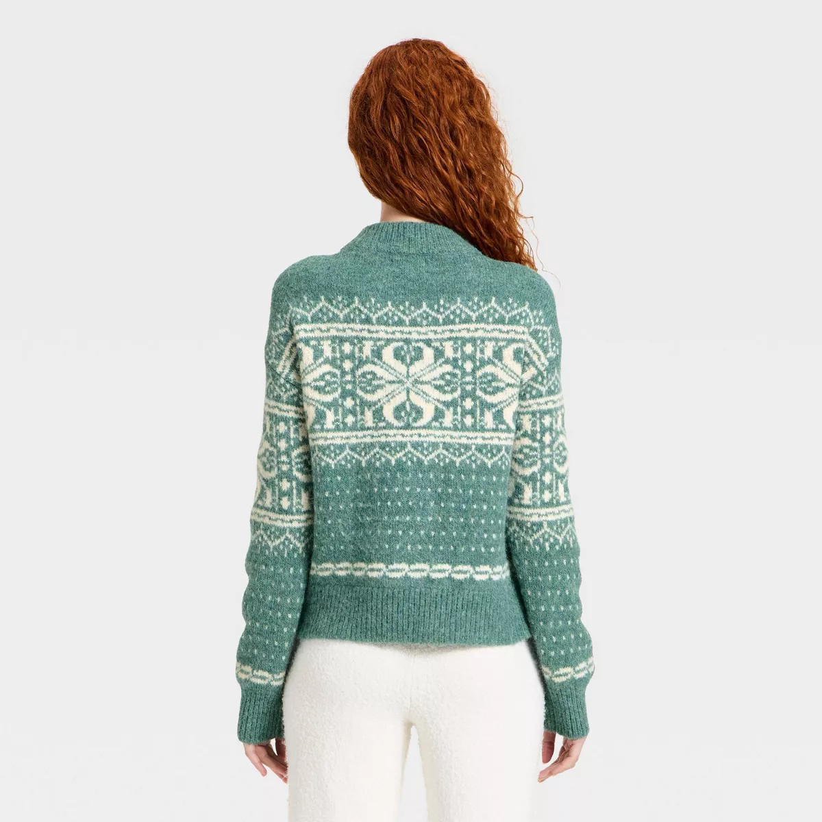 Women's Alpine Crewneck Pullover Sweater - Universal Thread™ Green Snowflakes L | Target