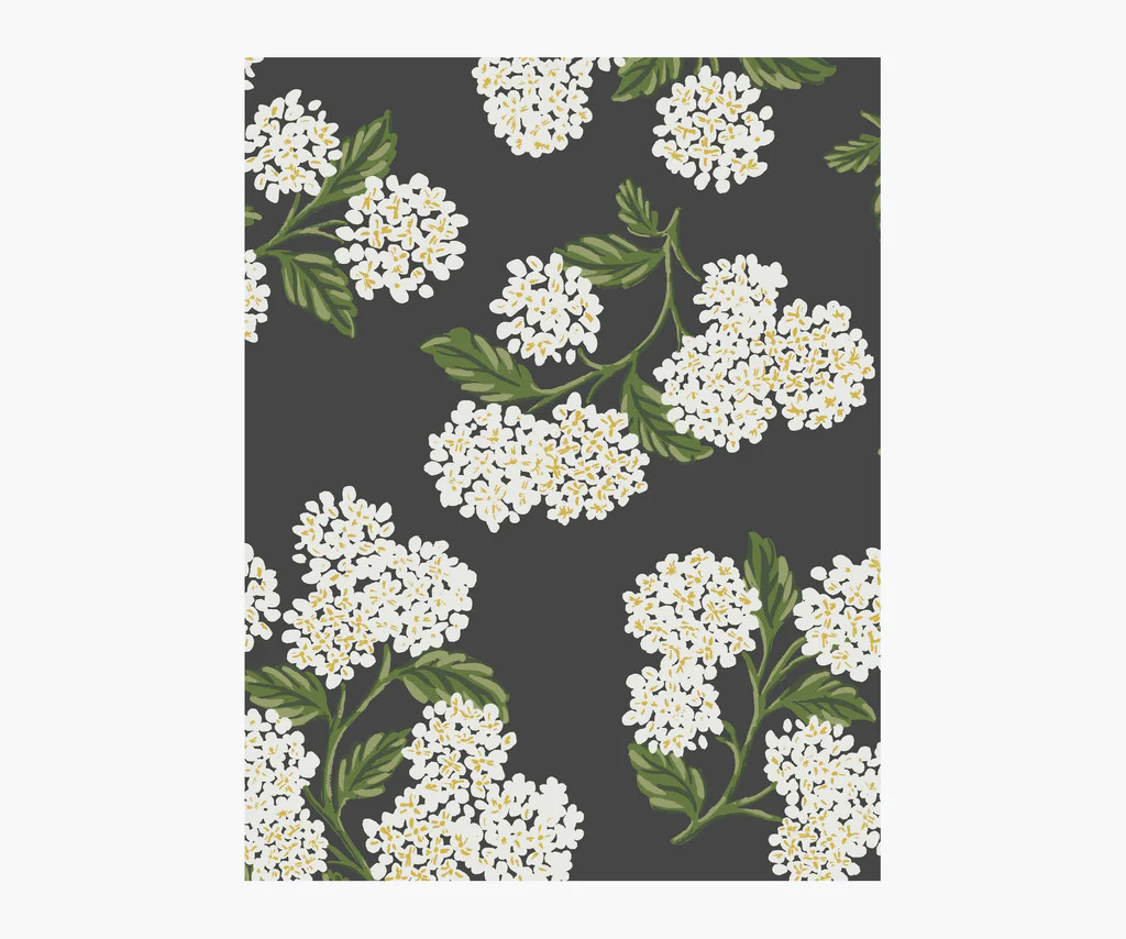 Hydrangea Wallpaper Sample - Black & White | Rifle Paper Co.