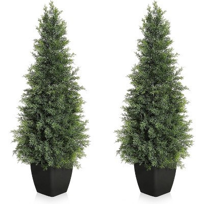 5FT Artificial Cedar Topiary Trees 2pcs, UV Resistant Bushes Potted Pine Trees, Faux Shrubs Plants for Front Porch Garden Outdoor Indoor Decoration | Target