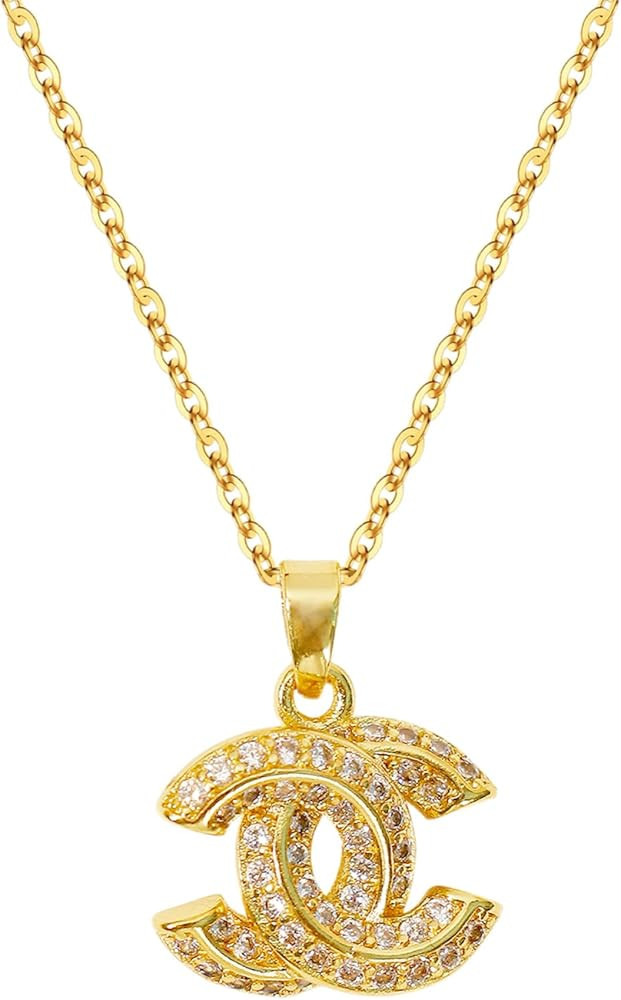 18K Gold Plated CZ Letter Pendant Necklace, Dainty Fashion Jewelry for Women, Yellow Gold Metal C... | Amazon (US)
