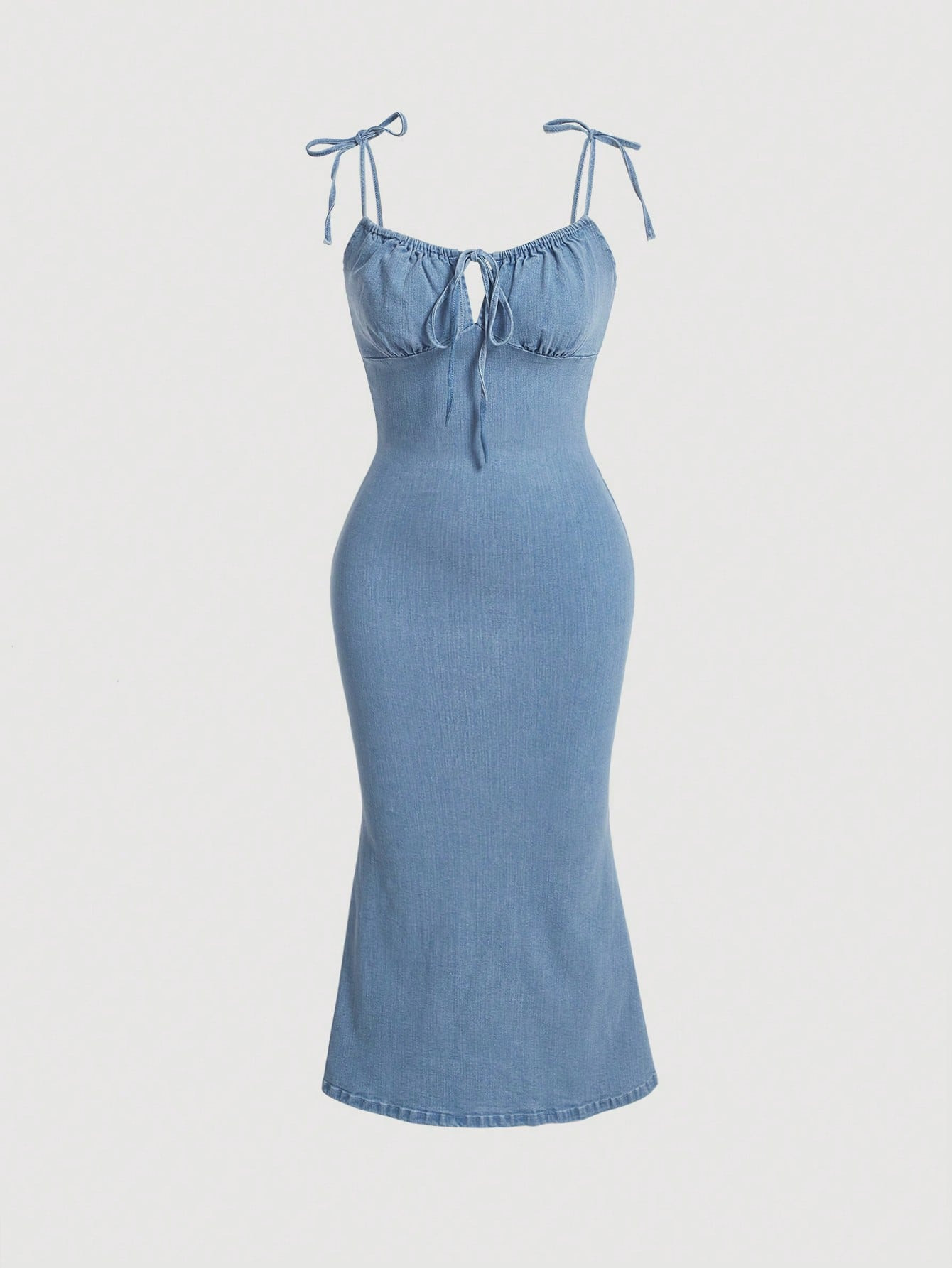 SHEIN MOD Tie Front Ruched Bust Cami Denim Dress | SHEIN