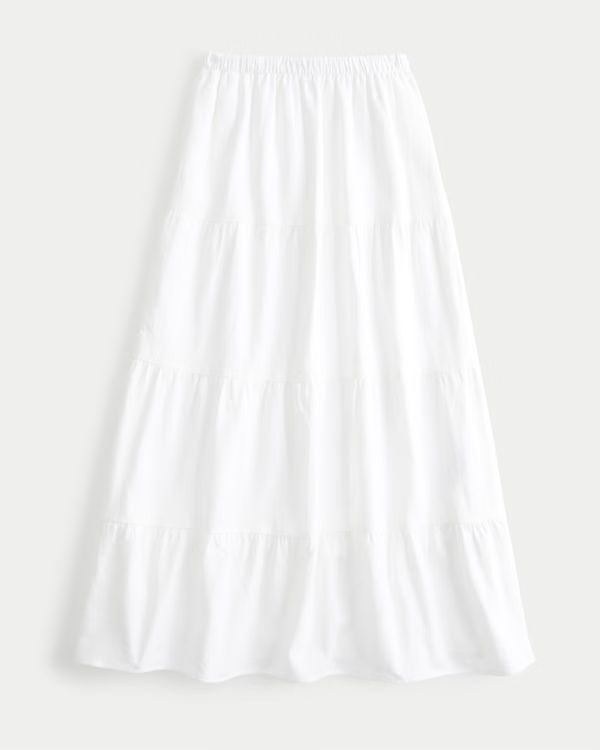 Tiered Linen Blend Maxi Skirt | Hollister (US)