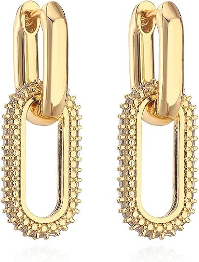 Paper Clip Earrings for Women Dainty 14k Gold Paperclip Earrings Chain Link Earrings Silver Cubic... | Amazon (US)