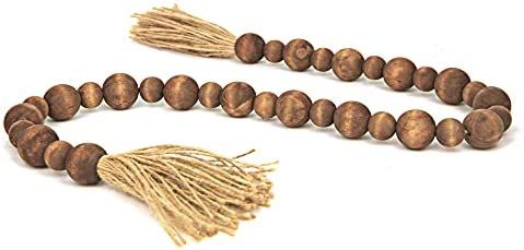 GENMOUS & CO. Wood Bead Garland with Tassels Farmhouse Decorative Wooden Beads Garland Decor Prayer  | Amazon (US)