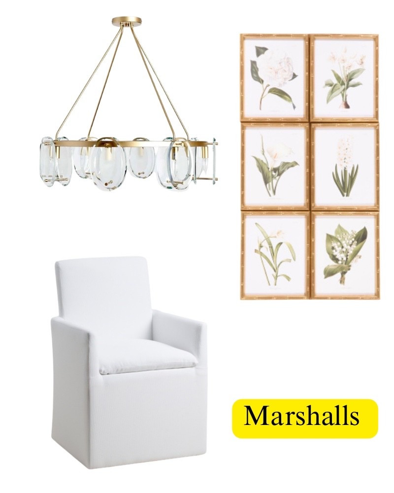 Marshalls, designer home, decor, chandelier, white, upholstered, dining room, chair, botanical, artwork, set, brunch, modern, coastal, kitchen, grass, design designer deals.

#LTKSaleAlert #LTKHome