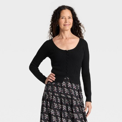 Women's Scoop Neck Cardigan Sweater - Universal Thread™ Black XL | Target