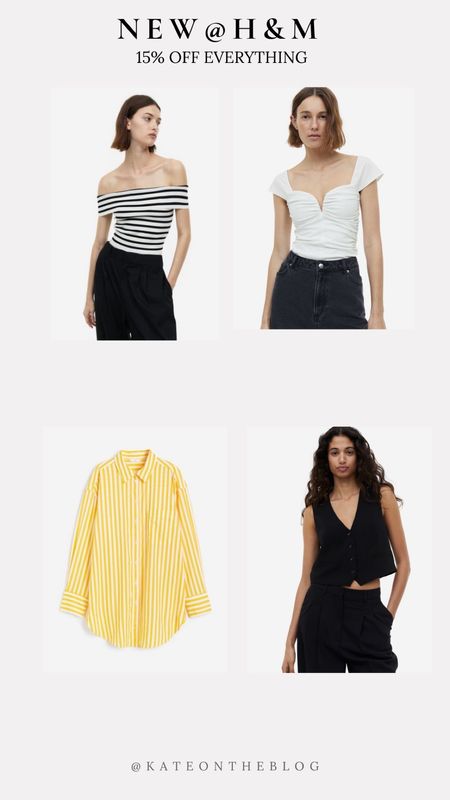 New tops @ H&M for women! Everything is 15% off for Canadians and 20% off in US!!! So many cute things. Off the shoulder top is so so cute, love the striped shirt and the shirt vest too 😍

#LTKstyletip #LTKsalealert #LTKFind