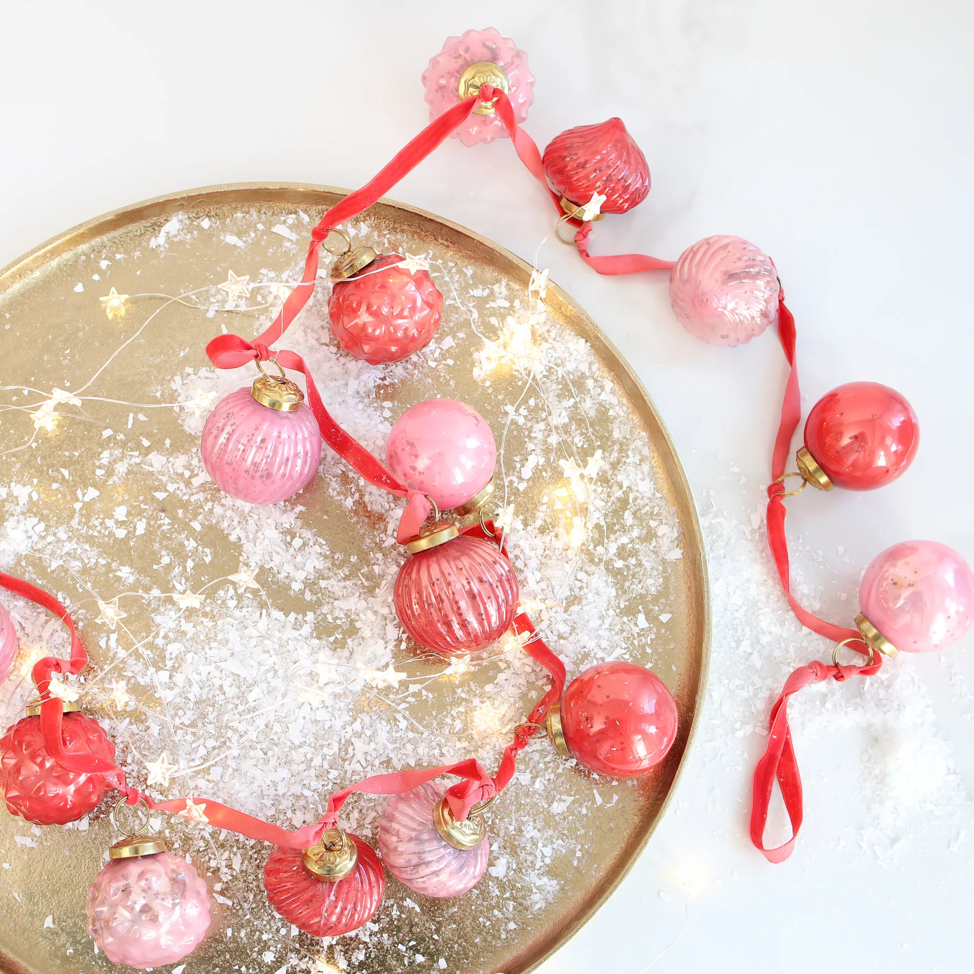 Red And Pink Mercury Glass Ornament Garland | Interior Delights