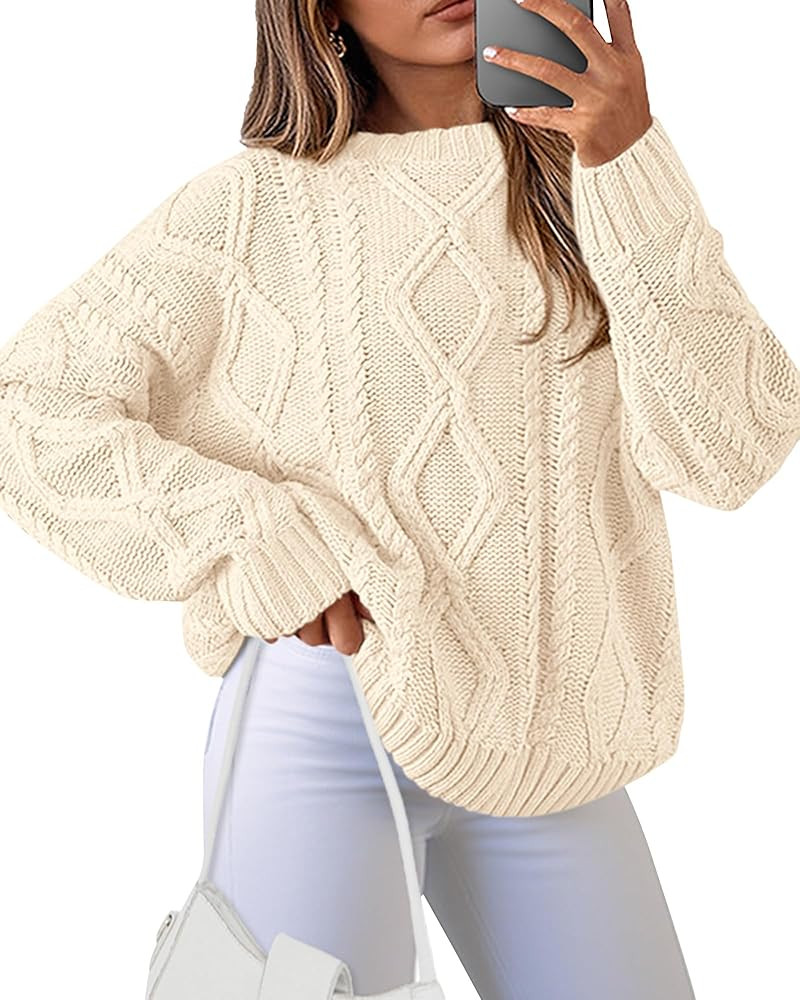 BTFBM Casual Women Long Sleeve Sweater 2025 Fall Ribbed Knit Pullover Loose Crewneck Cable Sweate... | Amazon (US)
