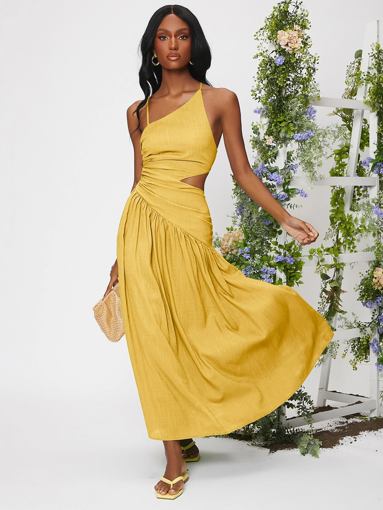 SHEIN Asymmetrical Neck Lace Up Backless Cut Out Ruched Dress | SHEIN