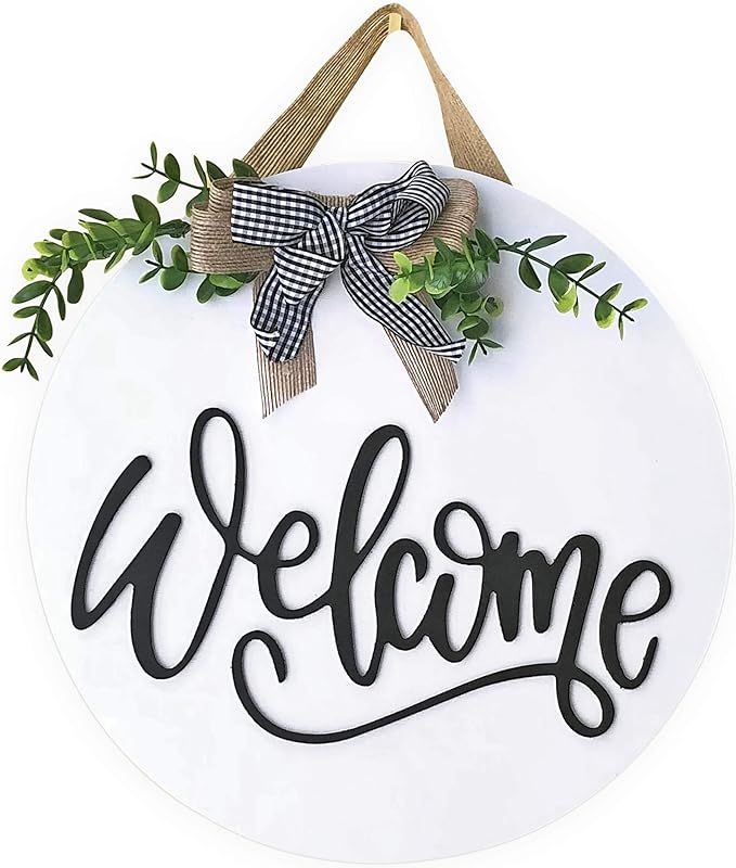 Welcome Sign For Front Door- Front Door Decor Front Porch Decorations Hanging Sign Rustic White W... | Amazon (US)