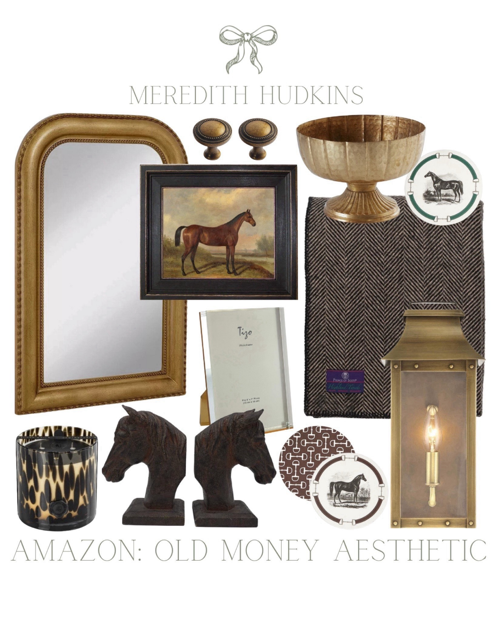 Meredith Hudkins coastal home decor, old money, aesthetic, old money style preppy home decor, decorative accent, living room, primary bedroom, entryway, dining room, traditional home decor, timeless, home decor, classic style , chinoiserie, equestrian art framed our throw pillow gold compote, gold arched, mirror candle horse head, bookends equestrian coasters, outdoor lighting, acrylic picture frame with stand hardware wall, throw blanket, affordable, art, framed, art home office library

#LTKHome #LTKFindsUnder100 #LTKSaleAlert