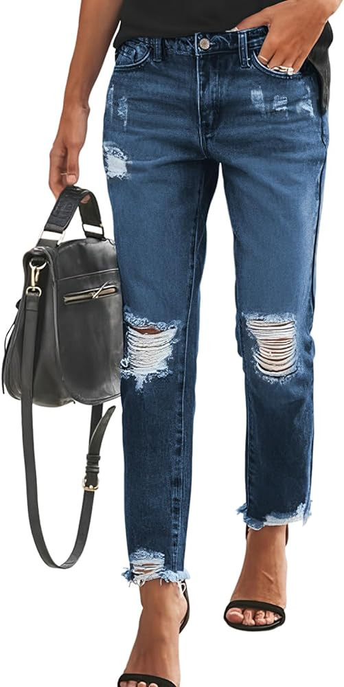 Sidefeel Women's Boyfriend Jeans Stretchy Ripped Distressed Denim Pants Size 4-18 | Amazon (US)