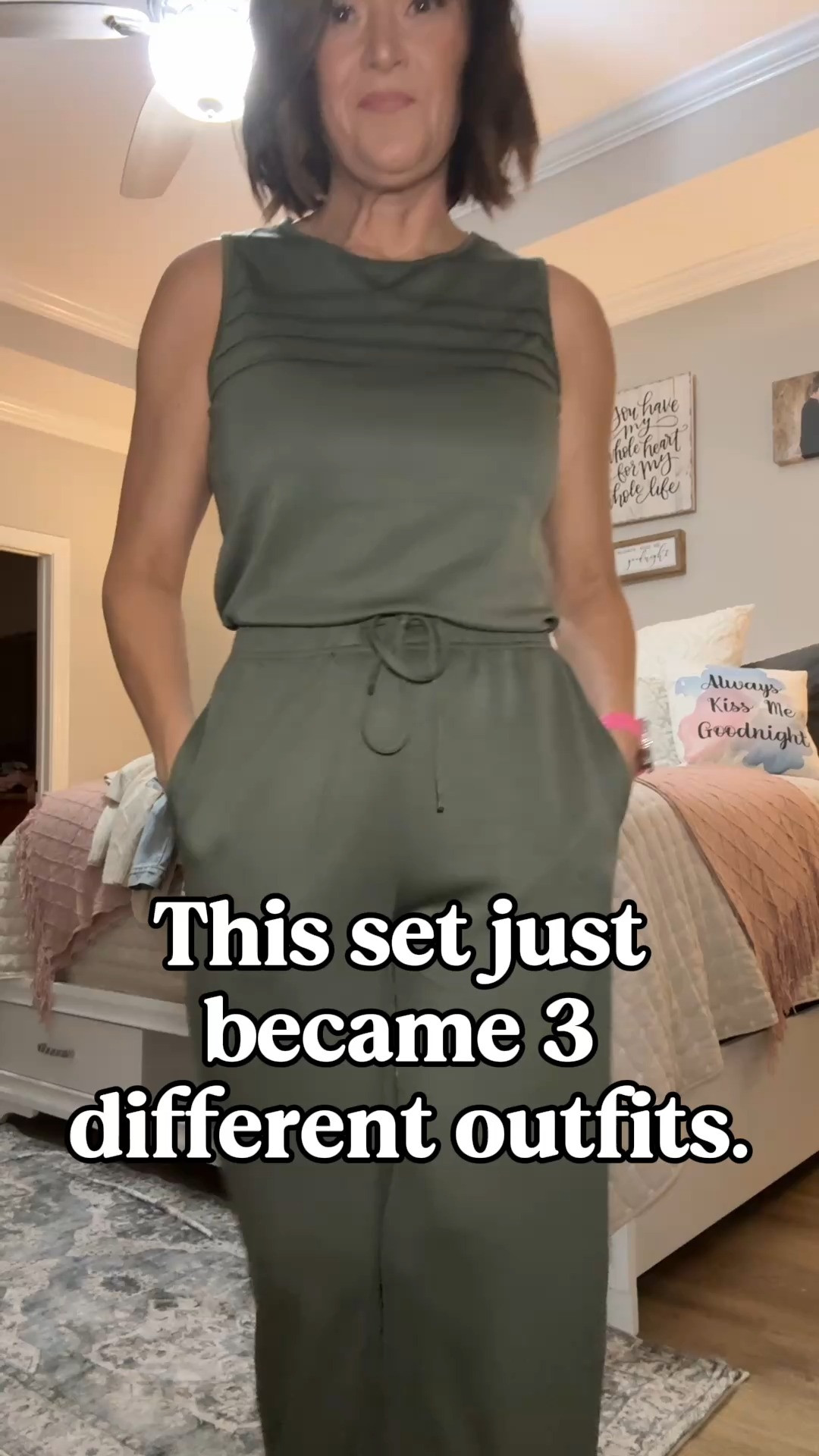 If you've been sleeping on the styling potential of a good lounge set — this video is your wake up call. I took this WIHOLL two piece and styled it three completely different ways using pieces you probably already have in your closet: a jean jacket, a sweater, and a blazer.
No talking, just the looks. Because sometimes you just need to SEE it.
Wide leg crop pants, pleated sleeveless top, pockets — it's the kind of set that works as hard as you do. Dress it up, layer it down, throw something over it and go. Linked on my storefront! 🖤 

 
