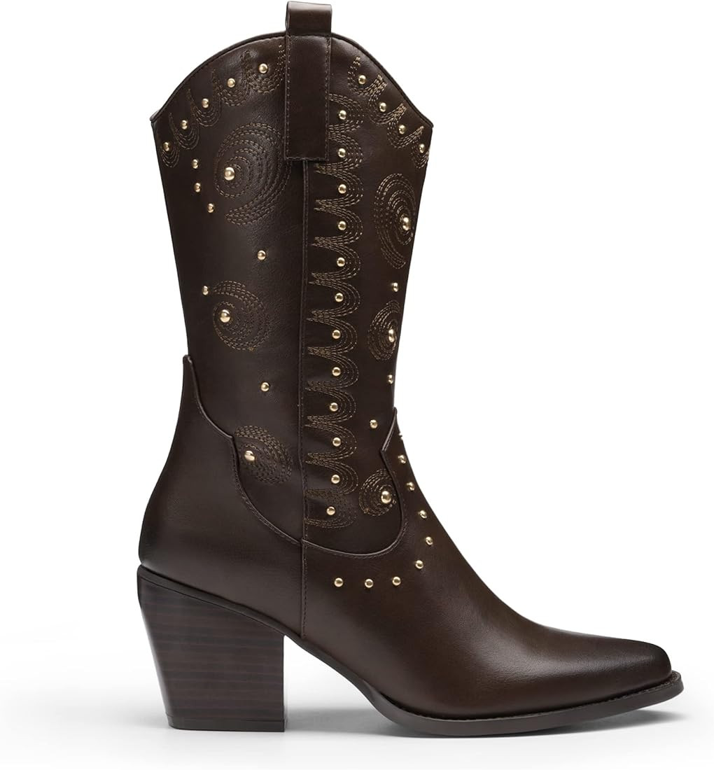 DREAM PAIRS Women's Western Cowboy boots Mid Calf Cowgirl boot Pull-on | Amazon (US)