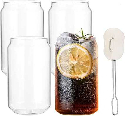 ALINK 4-Pack Large Beer Glasses, 20 oz Can Shaped Tumbler Cup for iced coffee, soda, Plus 1 Spong... | Amazon (US)