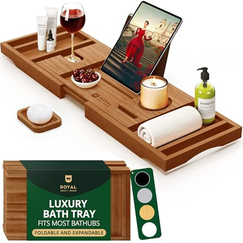 ROYAL CRAFT WOOD Premium Foldable Bathtub Tray - Wood Bath Tray for Tub, Bamboo Shelf, Expandable Bath Table Trays, Bathtub & Bathroom Accessories for New Home Gifts for Mom | Amazon (US)