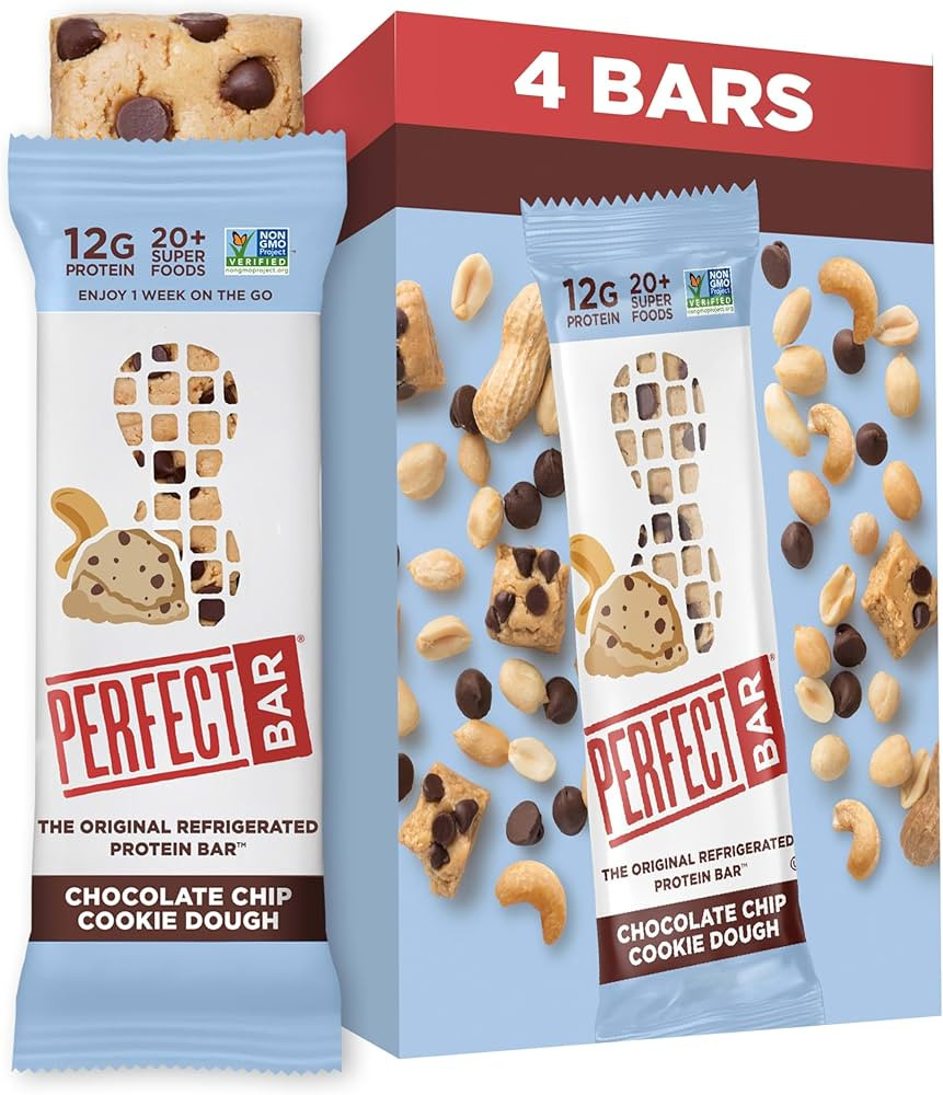 Perfect Bar Gluten-Free Chocolate Chip Cookie Dough Protein Bar, 4 count, 2.2 oz | Amazon (US)