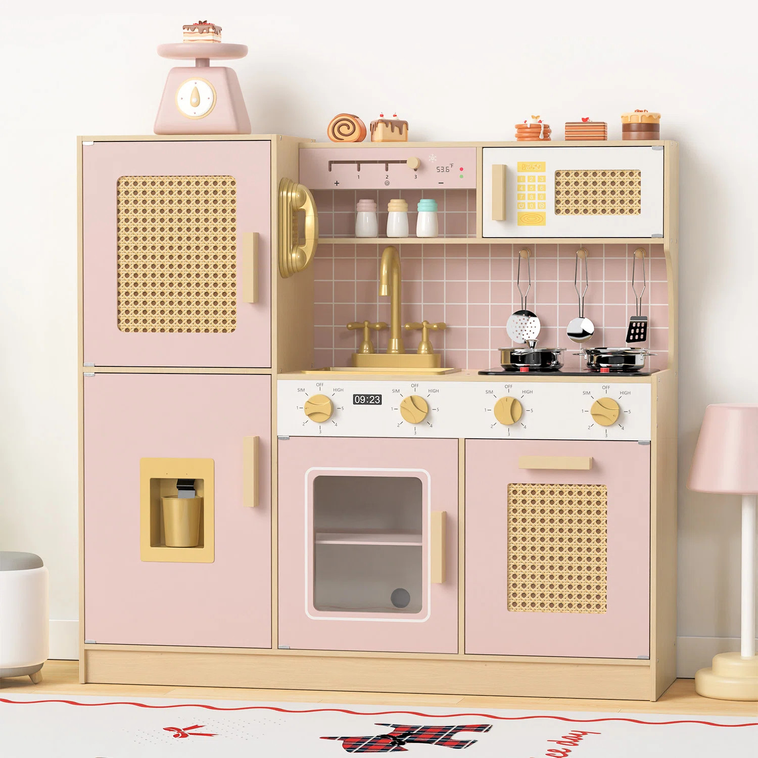 Suteck Wooden Kitchen Playset For Kids, Pretend Play Kitchen With Lights & Sounds, Retro Style To... | Wayfair North America