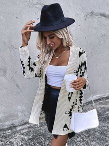 Geo Pattern Drop Shoulder Cardigan | SHEIN