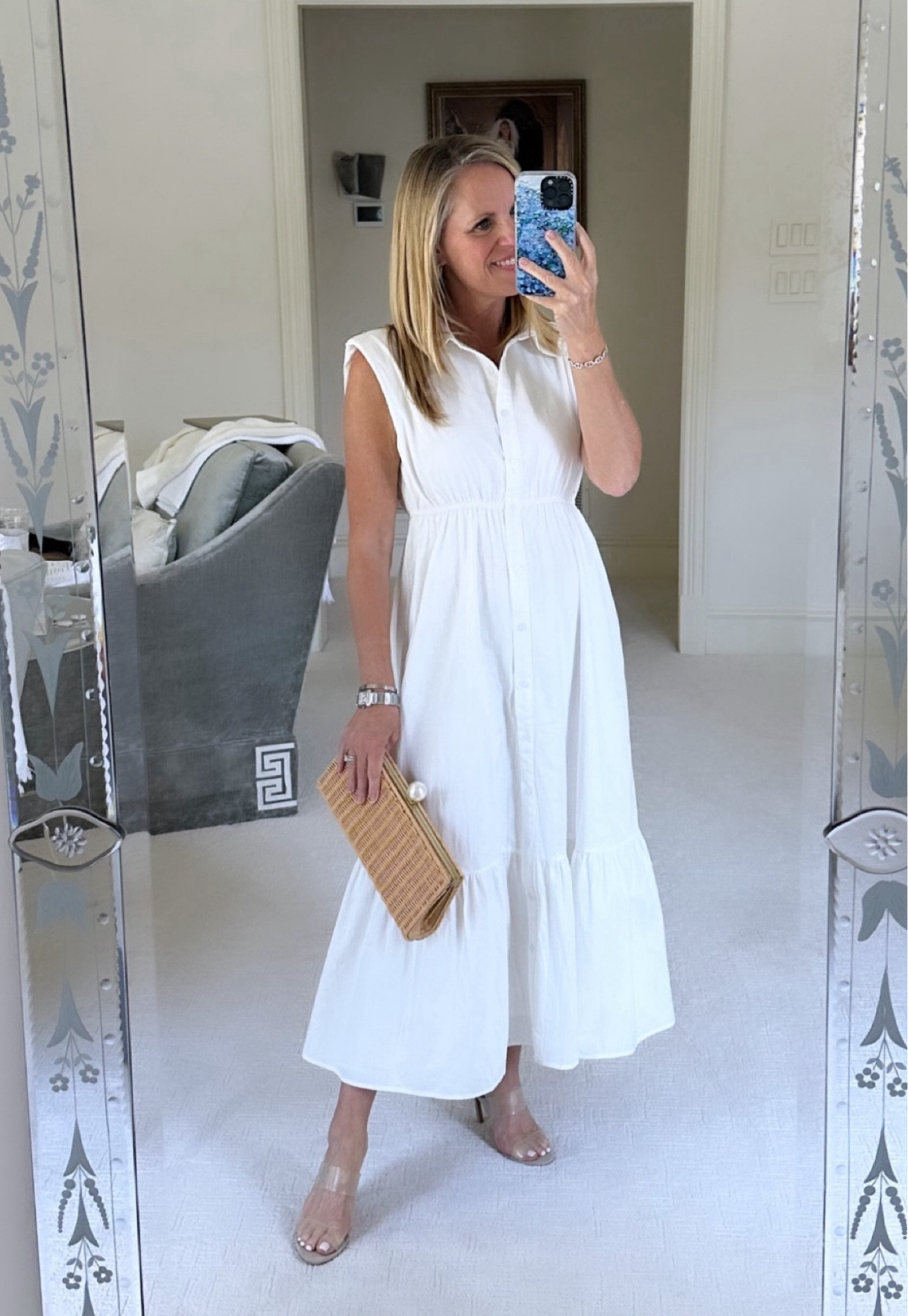 
 white midi dress with structured shoulders and ruffle hem line. Quiet luxury trend under $100! Fits  true to size available XS-XXXL#LTKSummerSales

#LTKOver40 #LTKStyleTip #LTKSeasonal