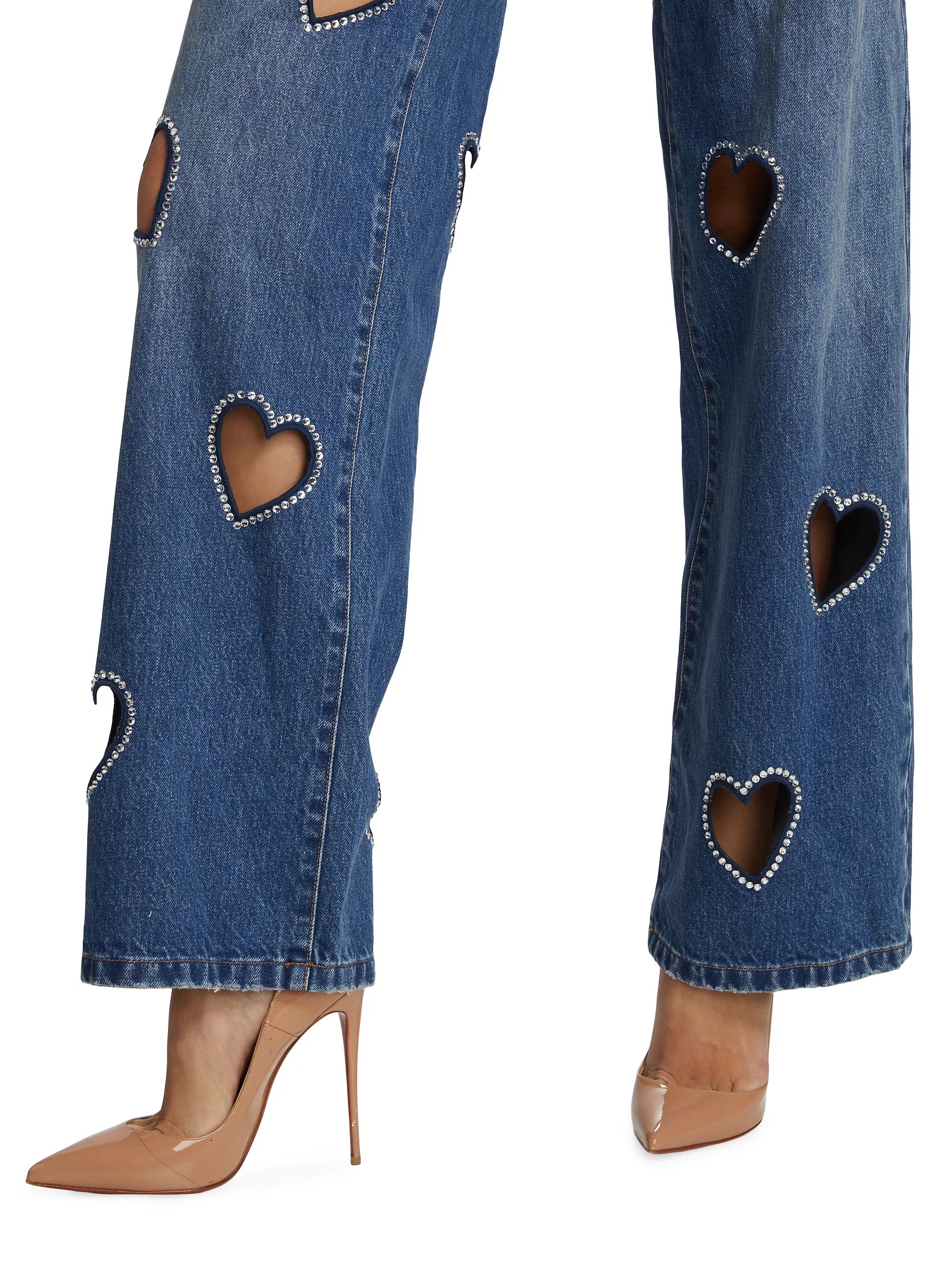 Karrie Heart Cut-Out Mid-Rise Wide-Leg Jeans | Saks Fifth Avenue