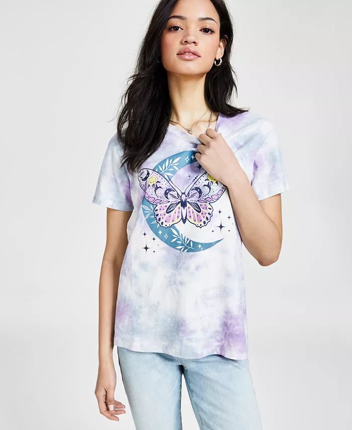 Juniors' Tie-Dyed Butterfly-Moon-Graphic T-Shirt | Macys (US)