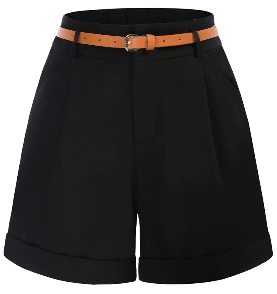 Belle Poque Women Bermuda Shorts Elastic Waist Wide Leg Shorts with Pockets & Belts | Amazon (US)