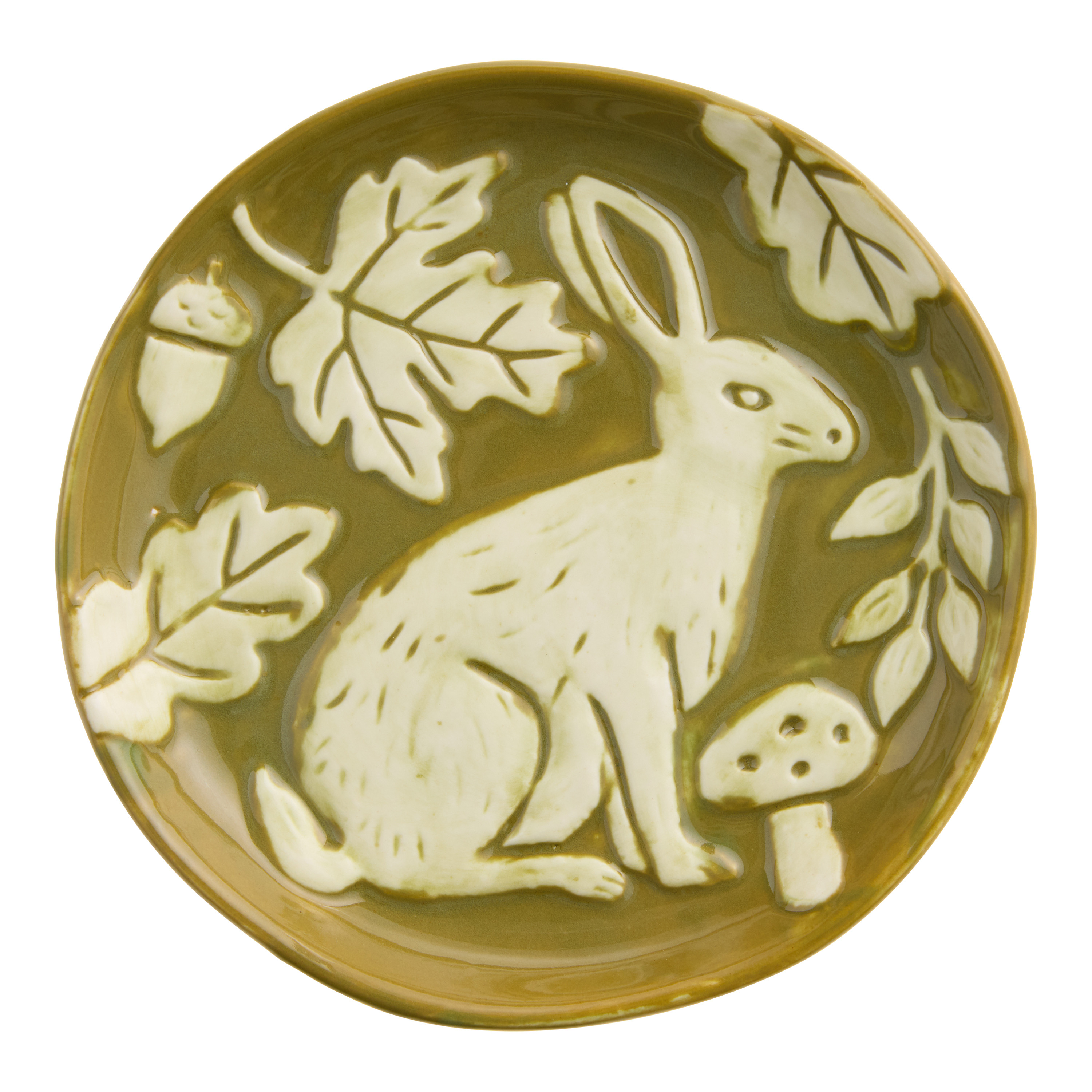 Ivory and Green Woodland Embossed Hand Painted Appetizer Plate | World Market