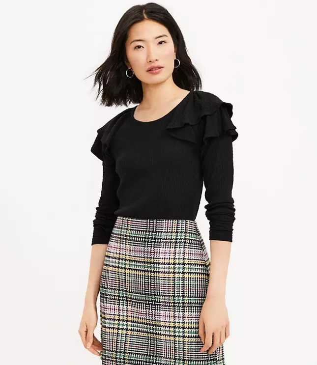 Pointelle Shoulder Ruffle Top | LOFT